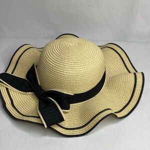 Elegant Wide Brim Straw Hat with Black Ribbon